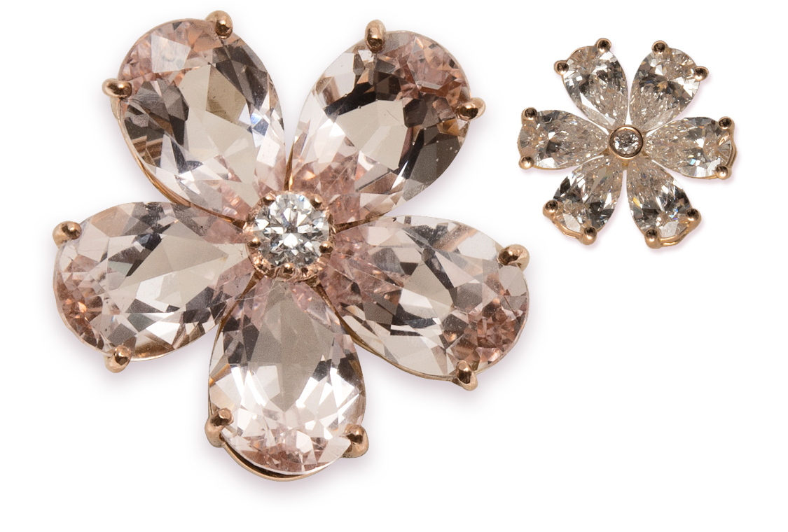 Oro rosa 18 kt, morganiti e brillanti