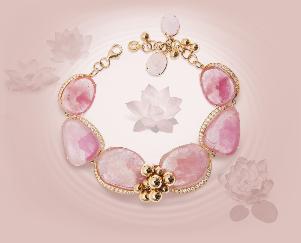 Bracciale zaffiri taglio rosetta, oro rosa 18 kt, diamanti